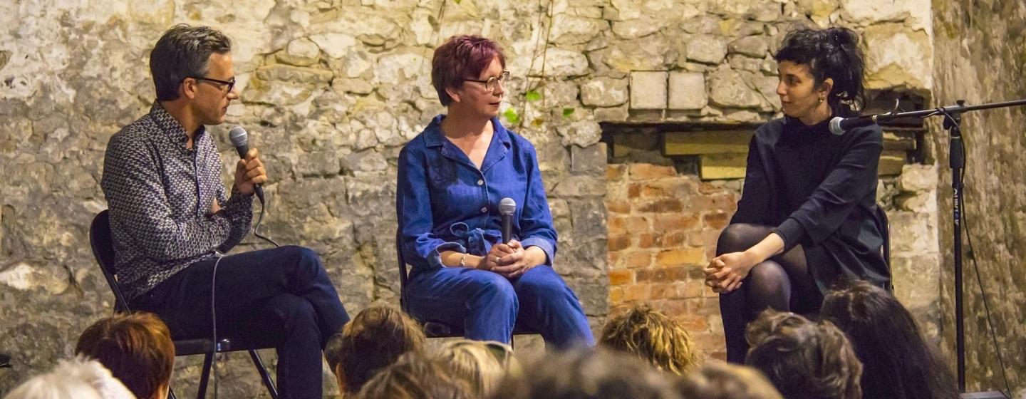 Artists talk with interviewer