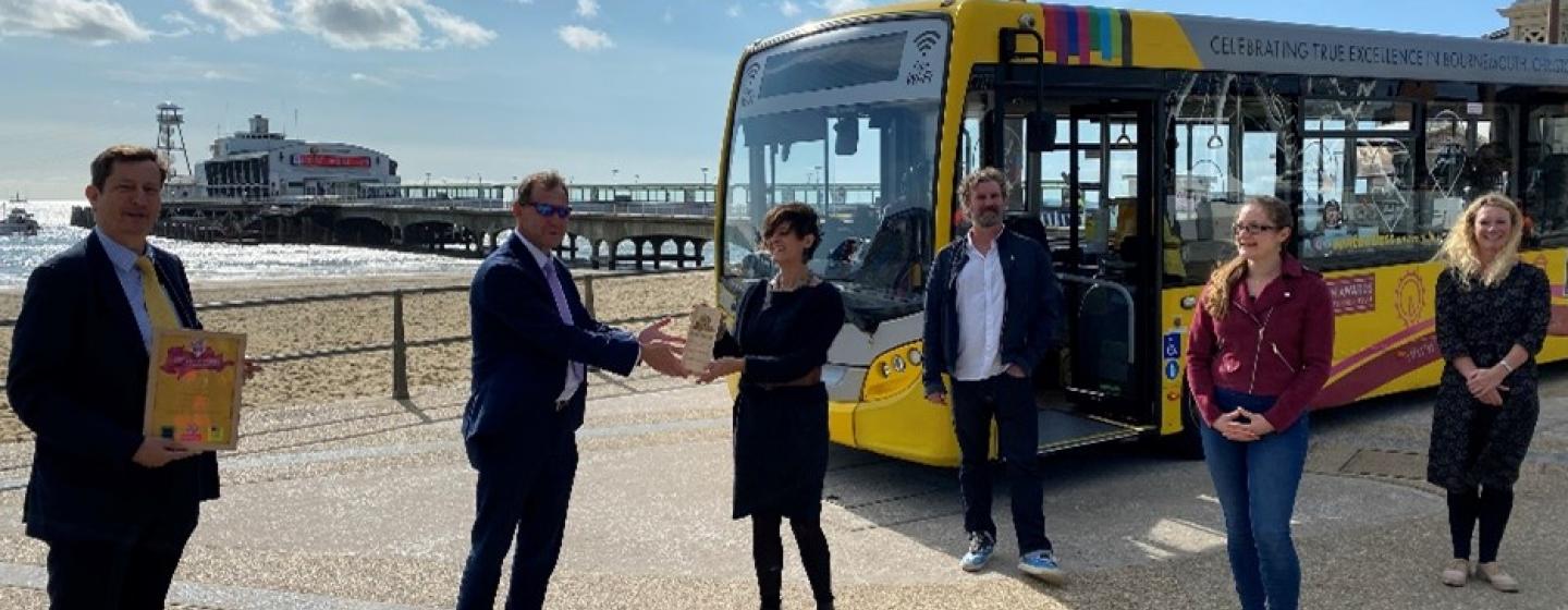 (L-R): David Squire, Managing Director, Yellow Buses; Chris Saunders, Director of the Destination Awards; Kate Wood, Artistic and Executive Director, Activate Performing Arts; Simon Lee Dicker, Dorset Moon Producer, b-side; Andrea Francis, Festival Director, Bournemouth Arts by the Sea; Sarah James, Chief Executive, The Arts Development Company